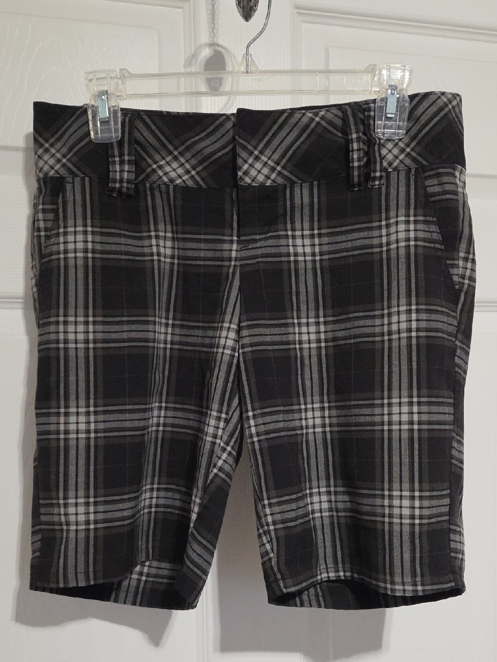 Women's Plaid Bermuda Shorts in Black and Gray - Tailored Fit